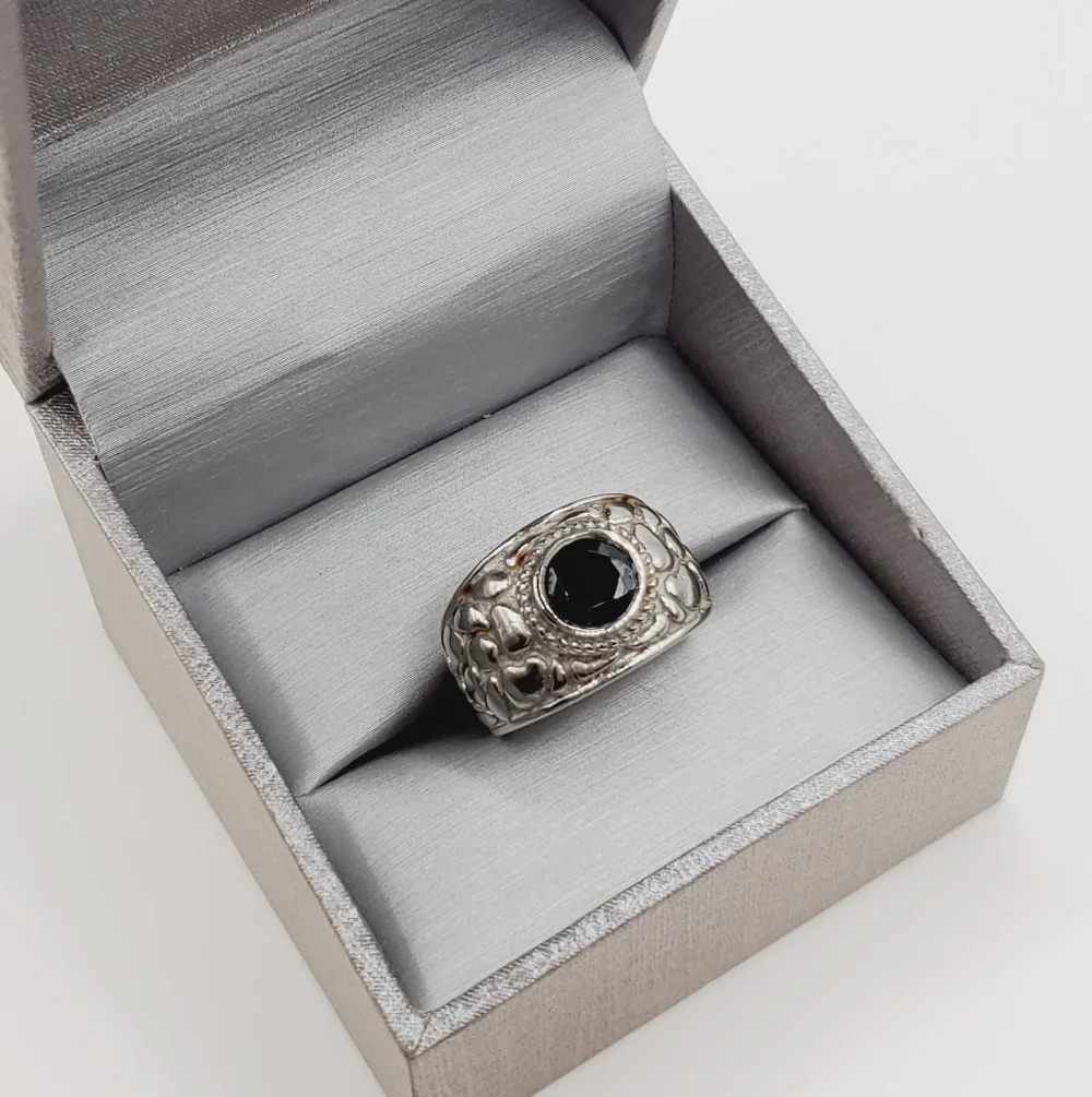Genuine Round Bezel Set Onyx Stainless Steel 316 Design Band Statement Ring